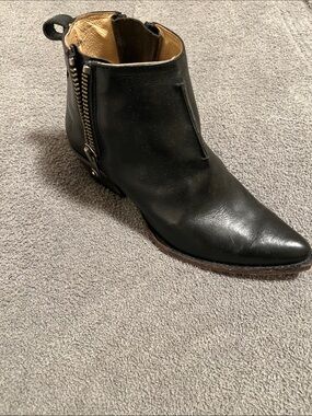 Frye Women's Black Leather Pointed Toe Ankle Boot with Side Zip